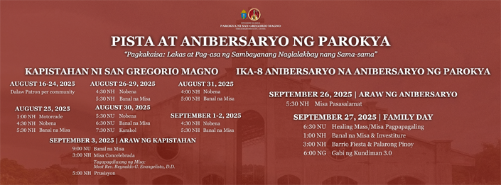 Parokya ni San Gregorio Magno - Trece Feast Day and Anniversary Schedule